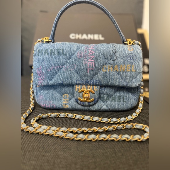 Chanel Denim Logo Timeless Classique  Flap Shoulder Bag - Picture 1 of 16